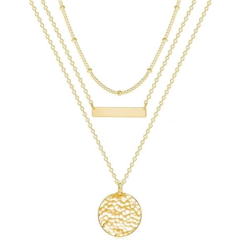 Fettero Pendant Necklace Gold Choker Layered Coin Open Karma Circle